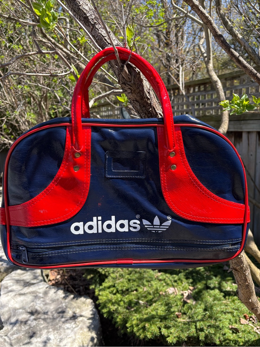 Rare Vintage adidas Navy and Red Patent Bowling Tote, 1970’s retro - Picture 2 of 5